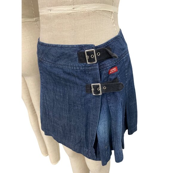 Vintage Y2K Miss Sixty Denim Pleated Mini Skirt With Buckle Details - Picture 2 of 9